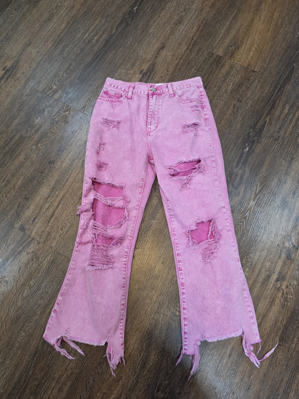 Pink Distressed High-Waist Women's Jeans